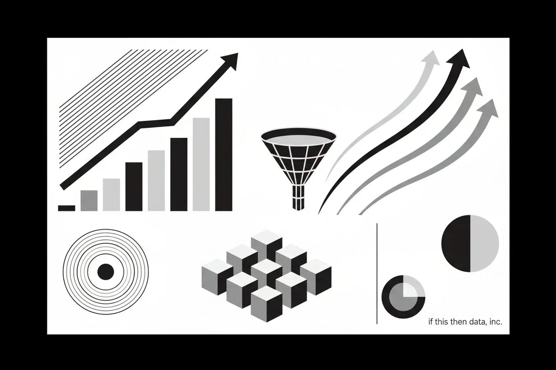 Abstract ecommerce data icons illustrating the common reasons why brands fail to scale.
